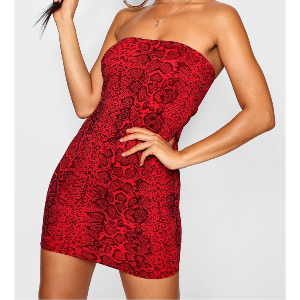 Snake Print Bandeau Bodycon Dress